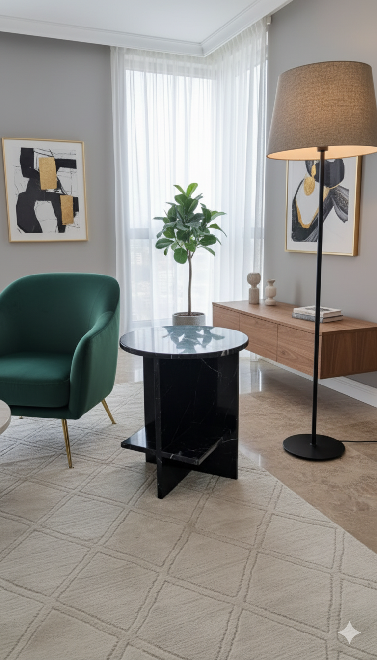 Natural Black Marqina Marble Side Table