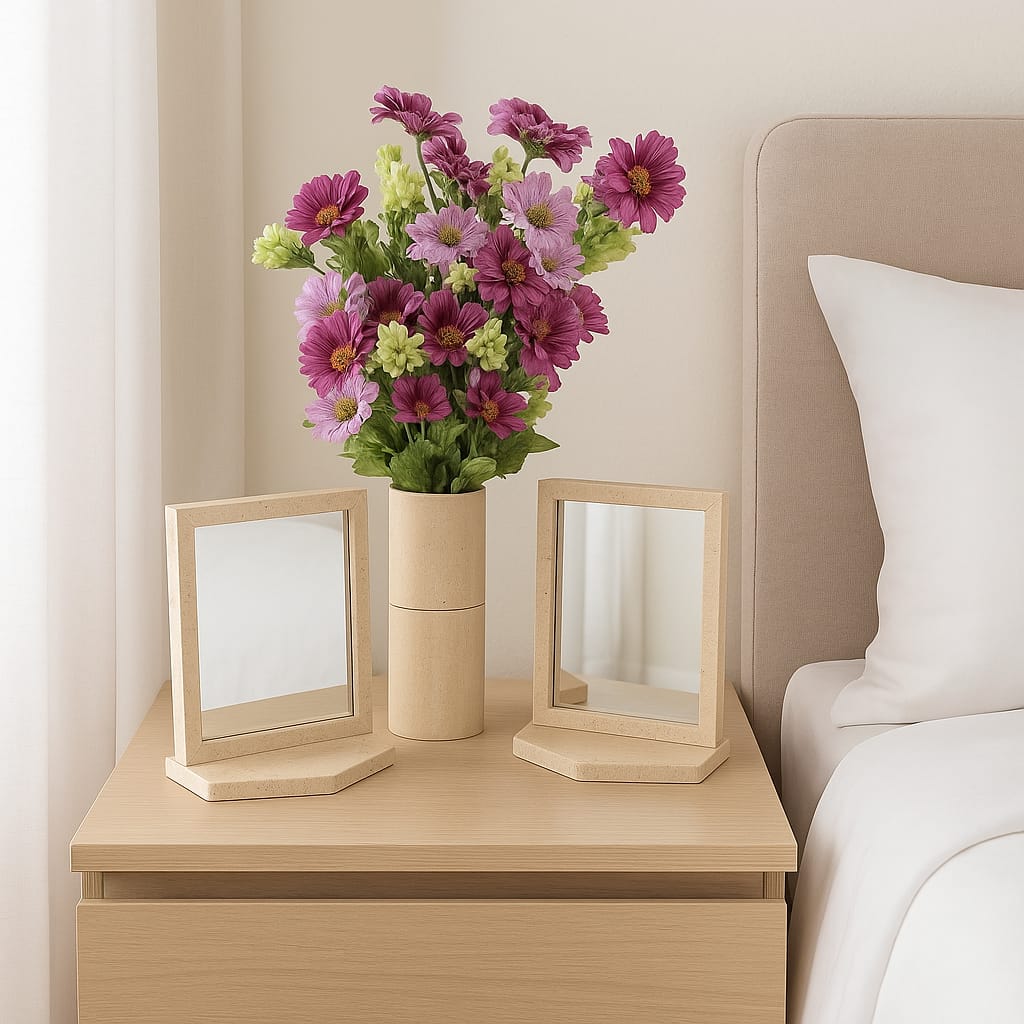 Natural Travertine Mirror & Vase Set